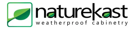 Naturekast logo with a green leaf in a square, next to the company name and "weatherproof cabinetry."