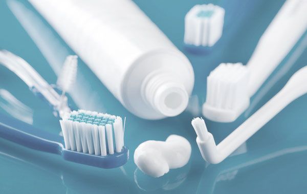 Toothpaste and many types of toothbrushes