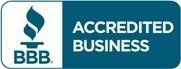 A blue and white badge that says `` accredited business ''.
