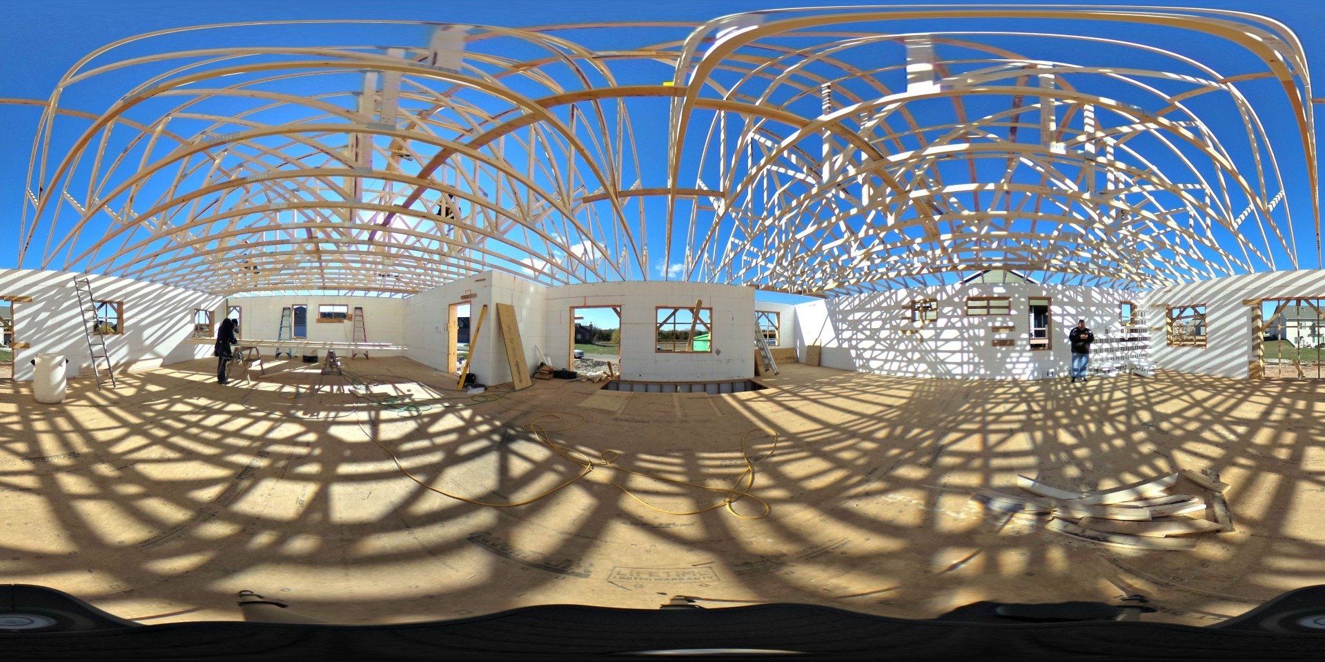 A 360 degree view of a building under construction.