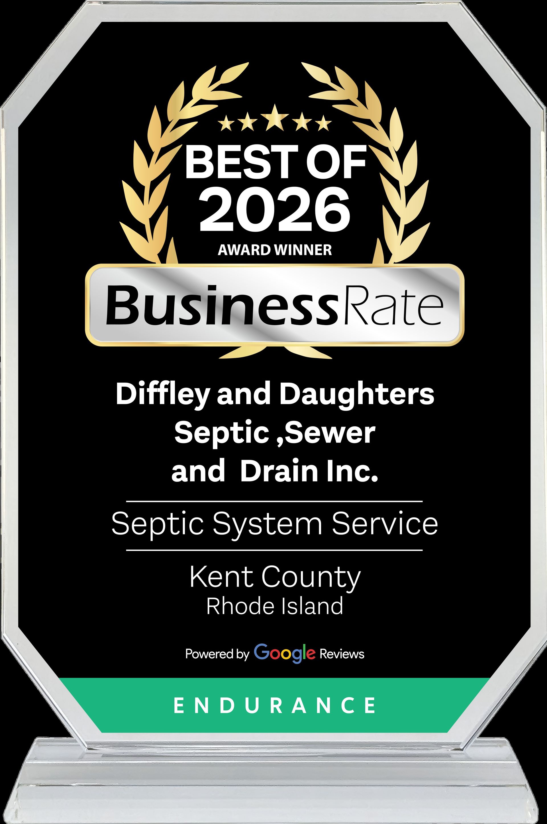 BusinessRate Best of 2026 plaque for Diffley and Daughters Septic, Sewer and Drain Inc.