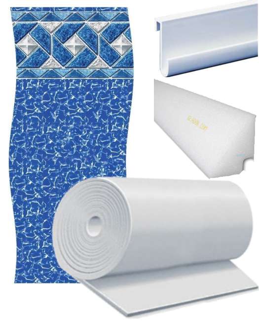 A roll of white foam is sitting next to a blue tile