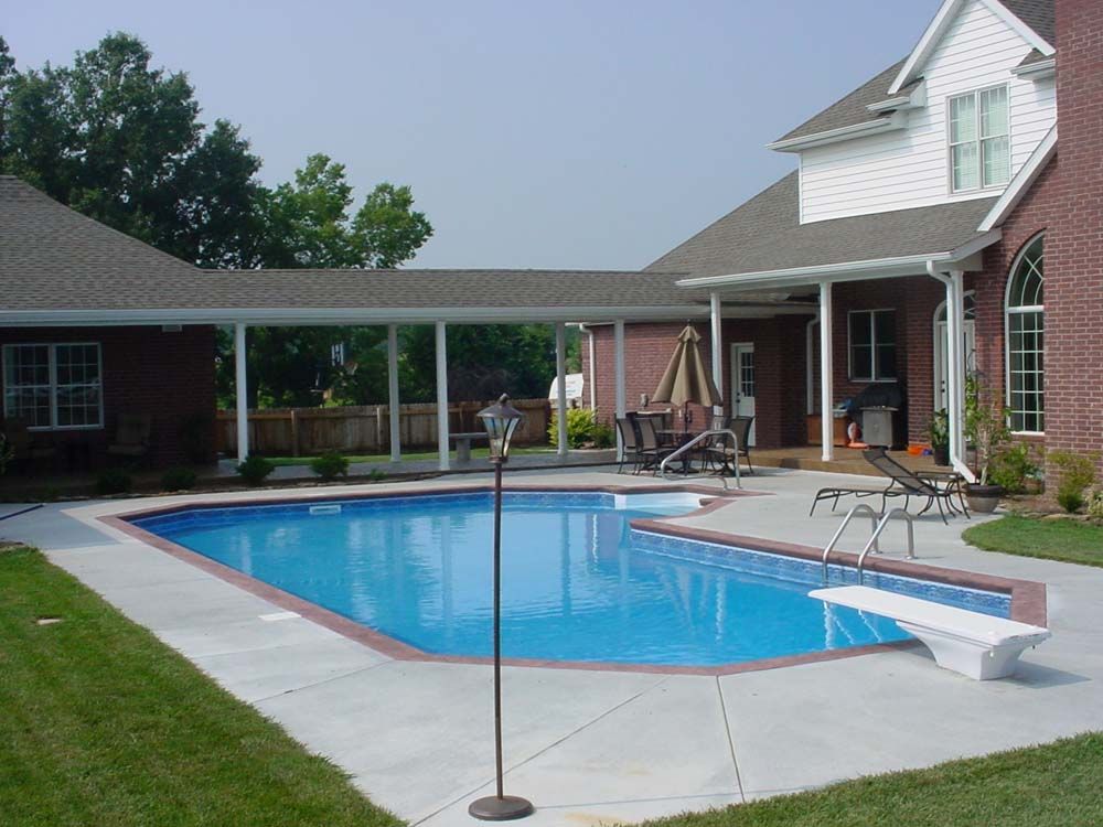 A large house with a large swimming pool in front of it