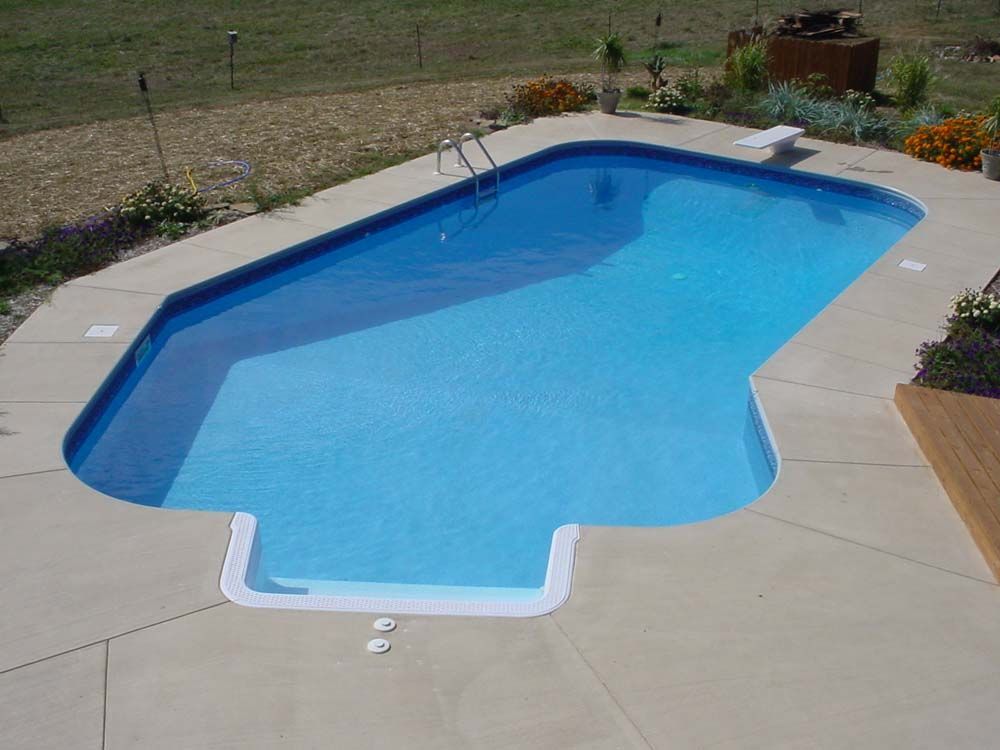 An aerial view of a large swimming pool