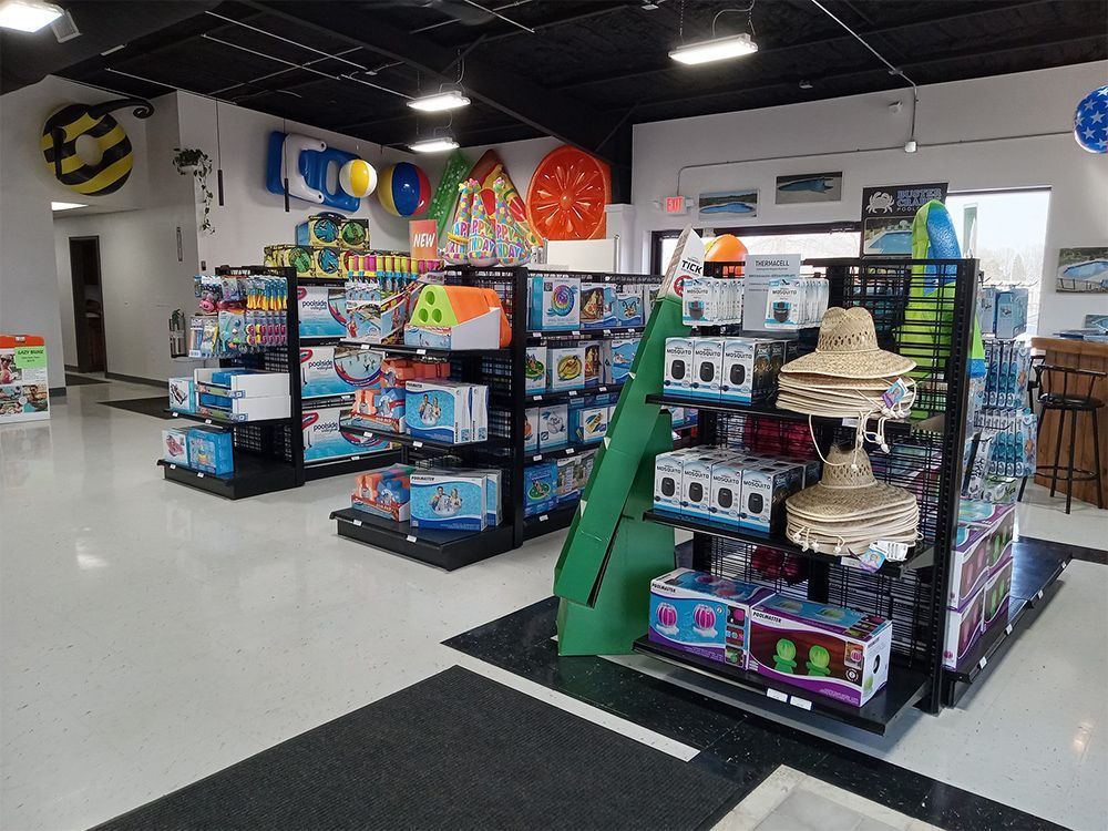 A store filled with lots of pool supplies and toys.