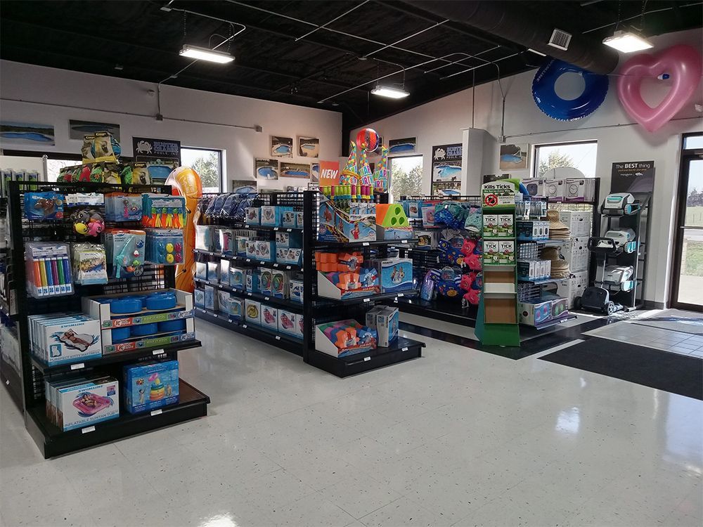A store filled with lots of pool supplies and toys.