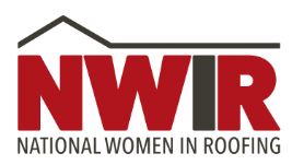 Logo of NWIR, National Women in Roofing, in red and black, with a stylized house outline.