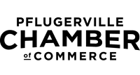 Pflugerville Chamber of Commerce logo in black text.