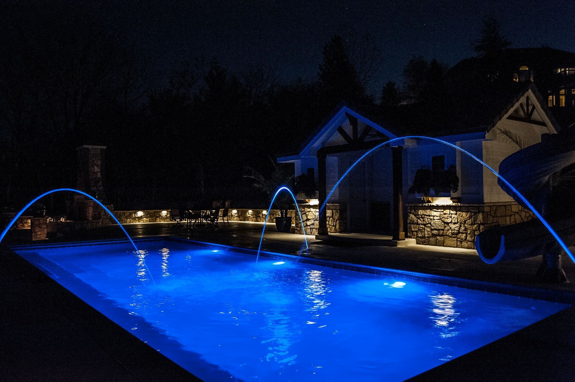 Concrete swimming pool night shot