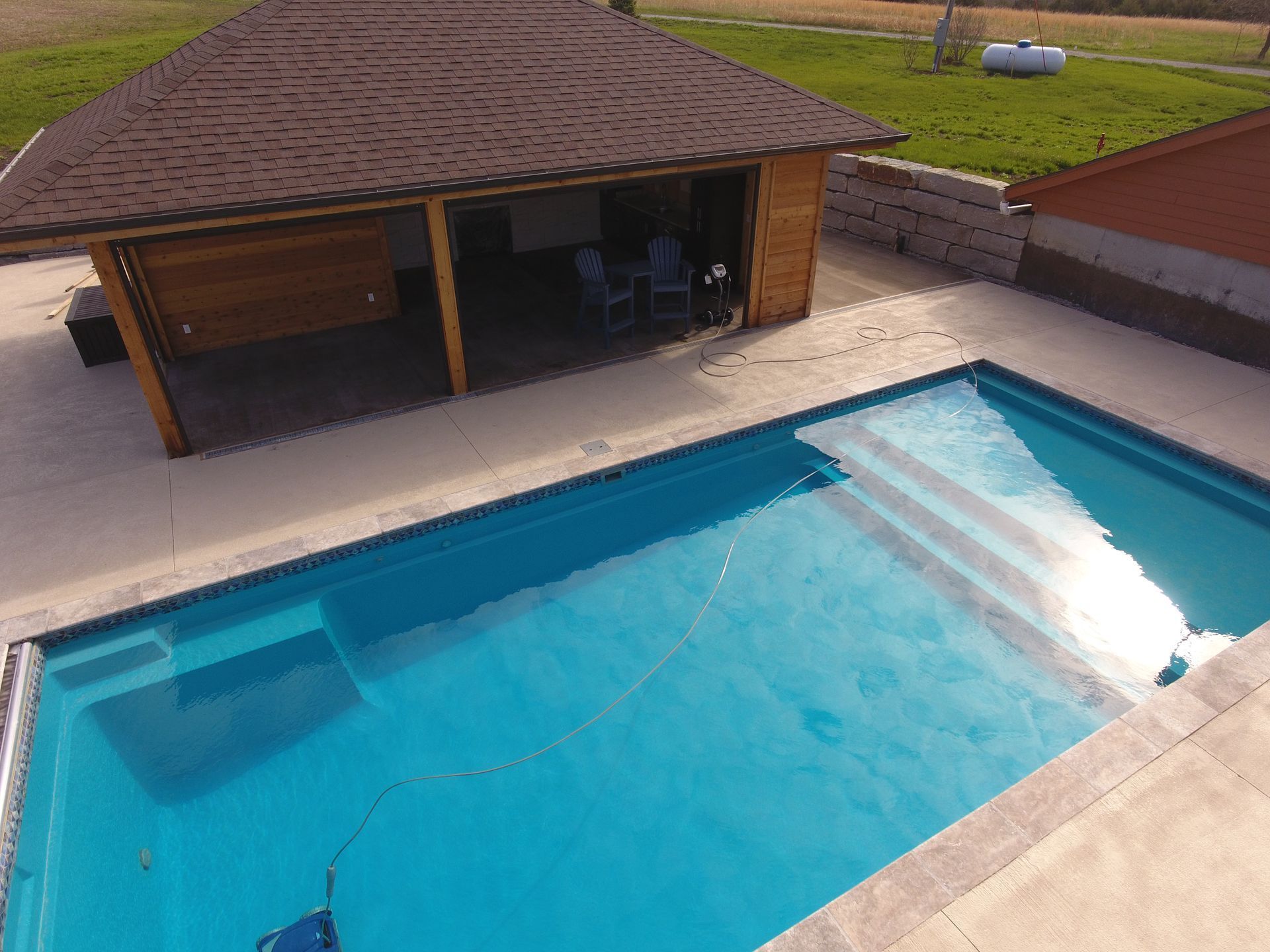 Newly installed fiberglass pool