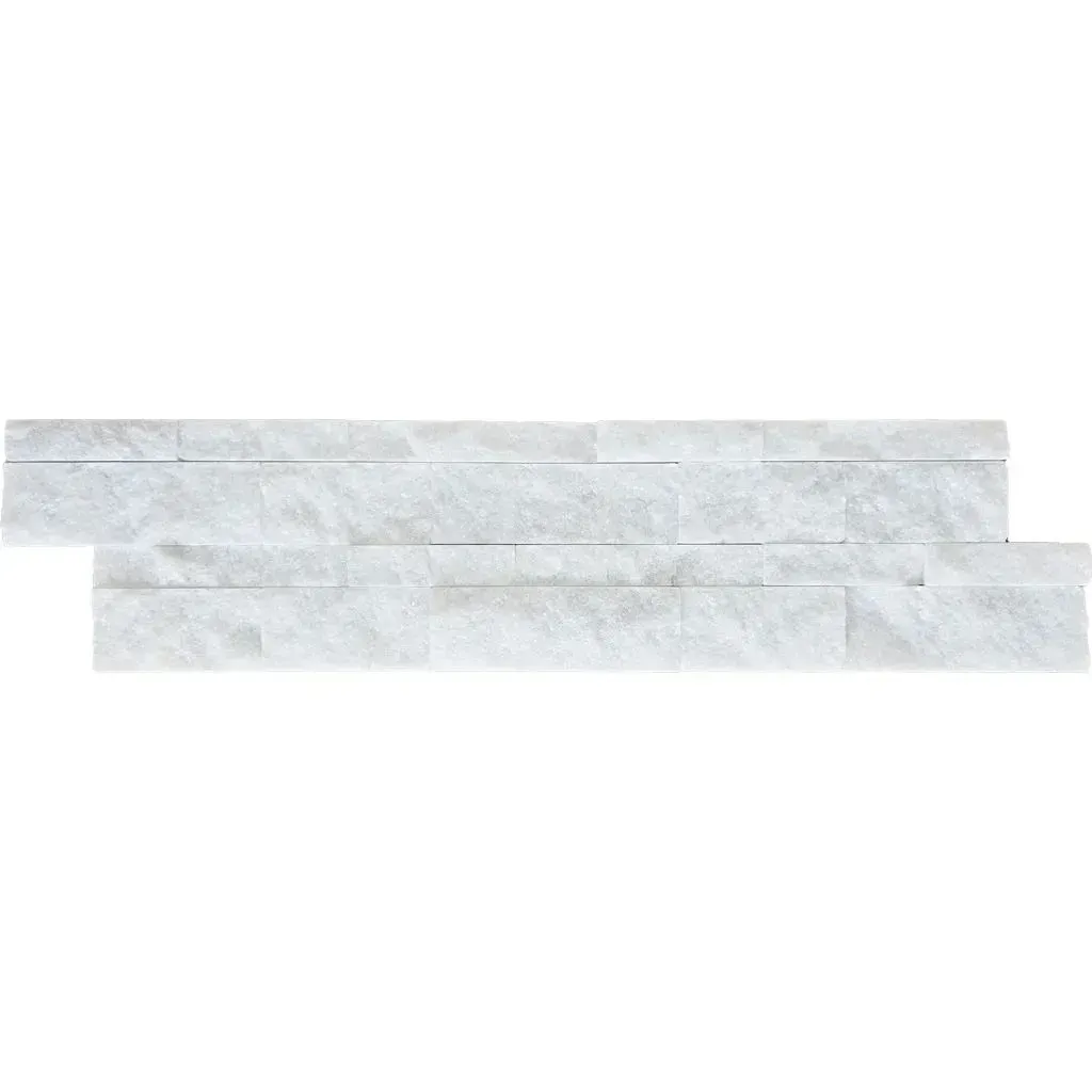 White stone tile strips with irregular edges.