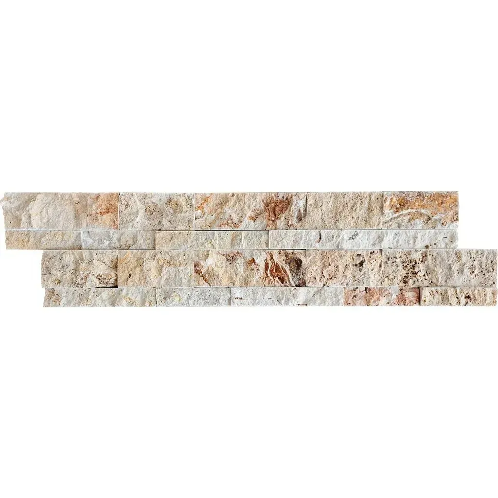 Stacked stone tile in shades of tan and brown.