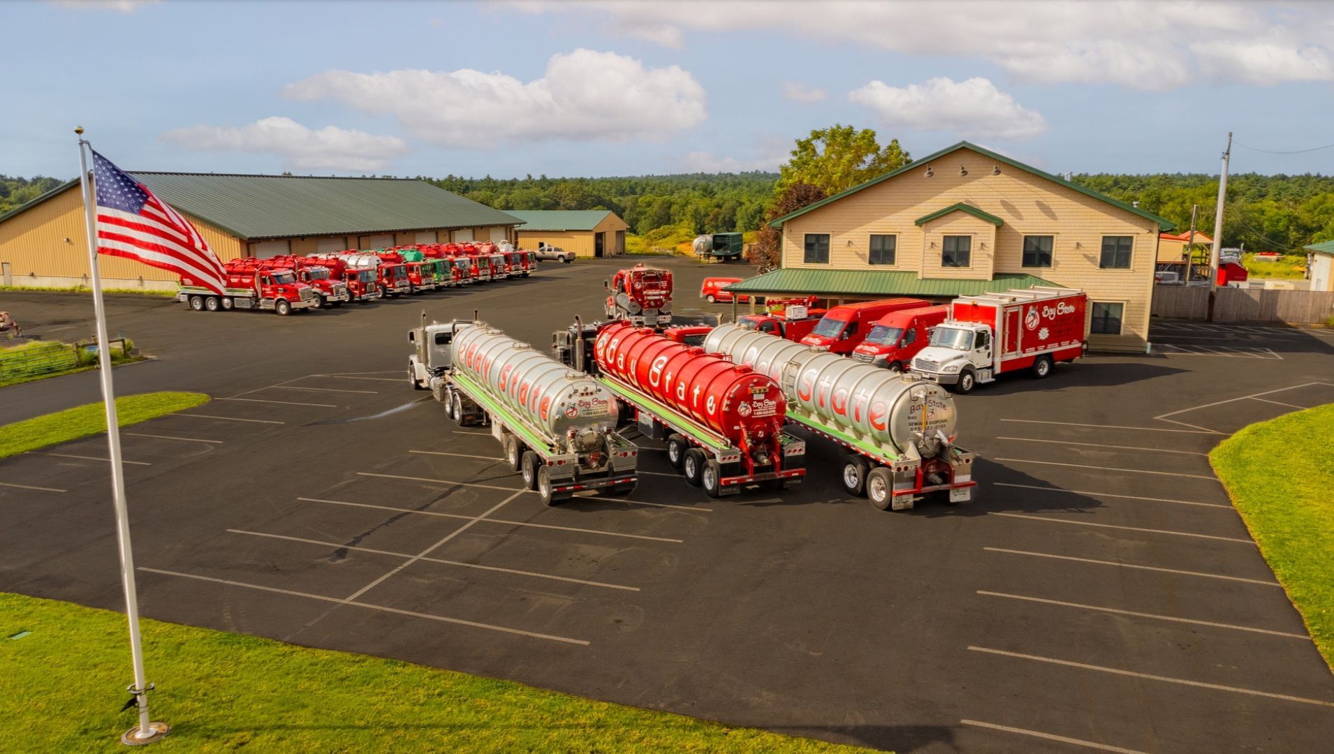 top view of building and trucks