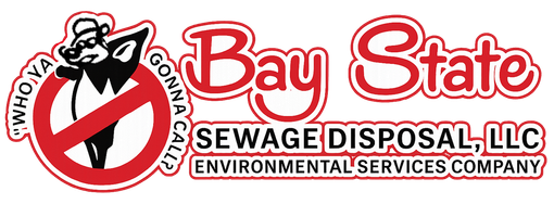 Bay State Sewage Disposal, LLC logo with red text and a black-and-red sewer worker emblem
