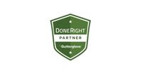 Green shield logo reading “DoneRight Partner” with “Gutterglove” at the bottom.