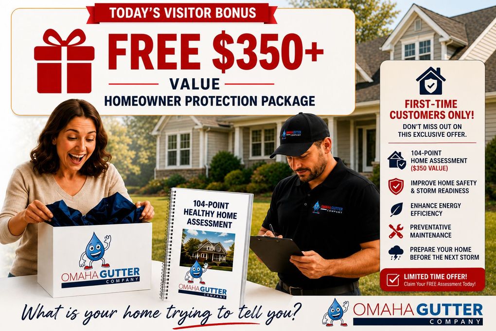 Promotional ad for free $350+ homeowner protection package with roofing workers and customer offer details