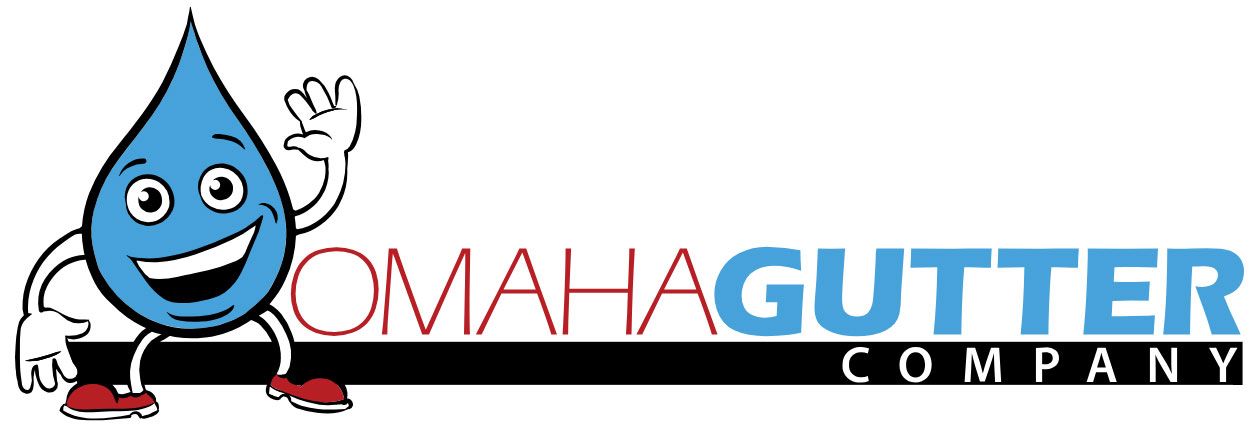 Omaha Gutter Company logo with a smiling blue water droplet mascot waving