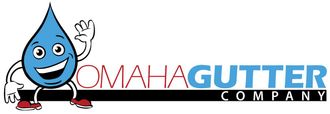 Omaha Gutter Company logo with a smiling blue water droplet waving