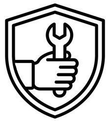 Black shield logo with a hand holding a wrench inside.