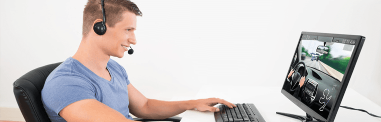 Man playing computer gaming system