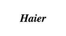 Haier logo in black italic text on a white background