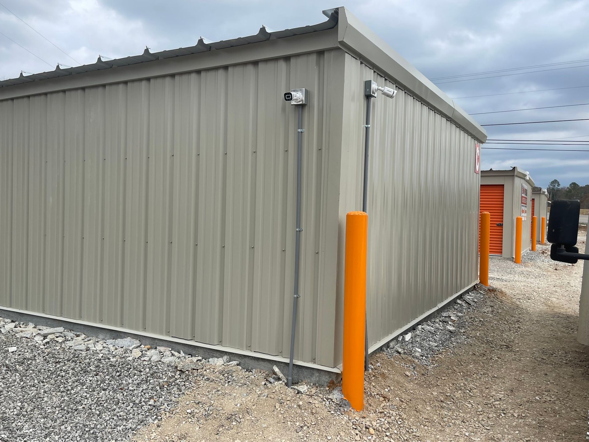 A building with a camera on the side of it