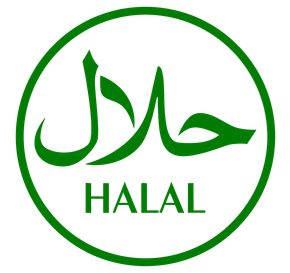 A green halal logo in a circle on a white background