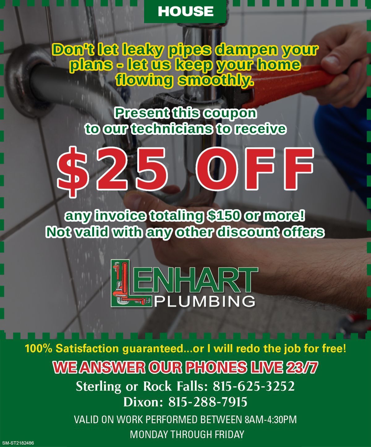 A coupon for Lenhart plumbing that says $25 off