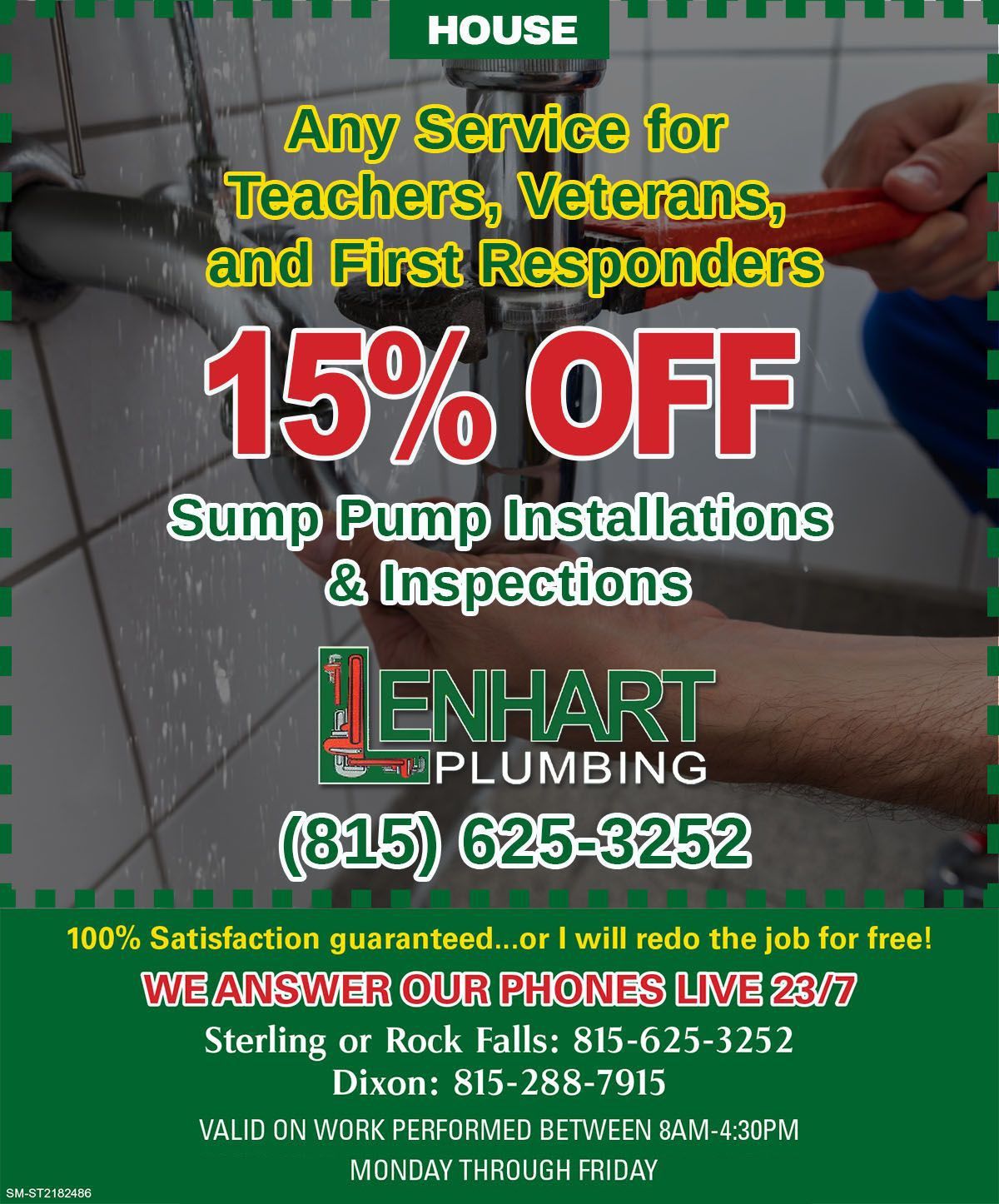 15% off Sump Pump Installations & Inspections Coupon