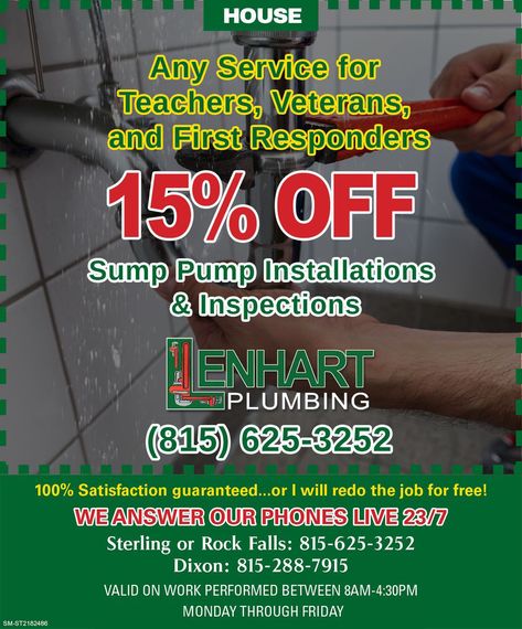 15% off Sump Pump Installations & Inspections Coupon