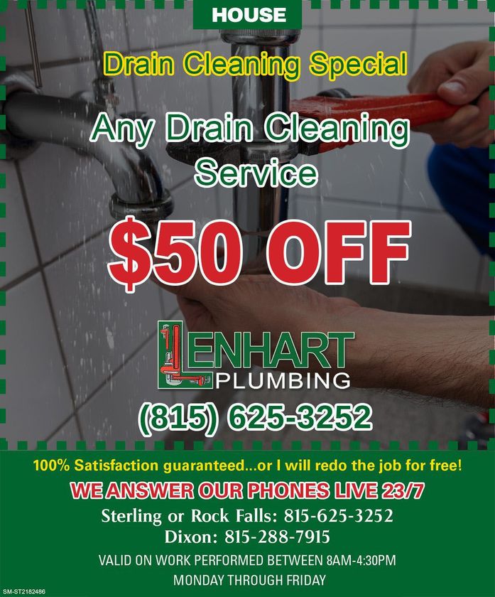 A coupon for a drain cleaning service that says $ 50 off