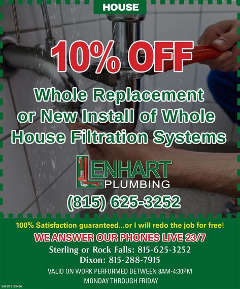 10% OFF Whole Replacement or New Install of Whole House Filtration Systems Coupon