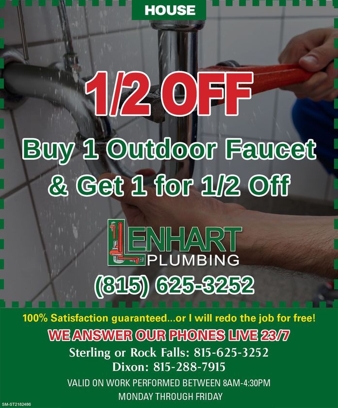 A coupon for a plumbing company that says 1/2 off