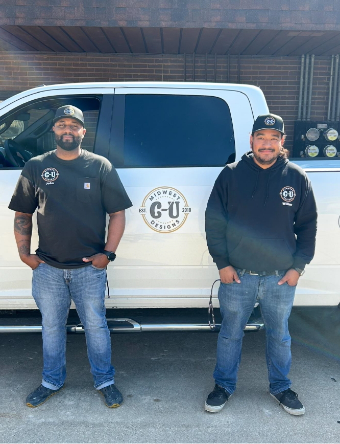 John and William are standing beside the C-U Midwest Designs truck.