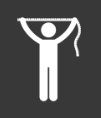 a stick figure is holding a measuring tape over his head .