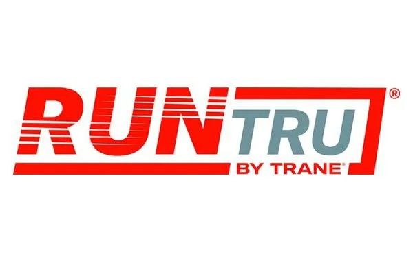 Logo for RunTru by Trane, red text over a white background.