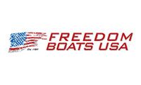 Freedom Boats USA logo with stylized American flag in red, white, and blue