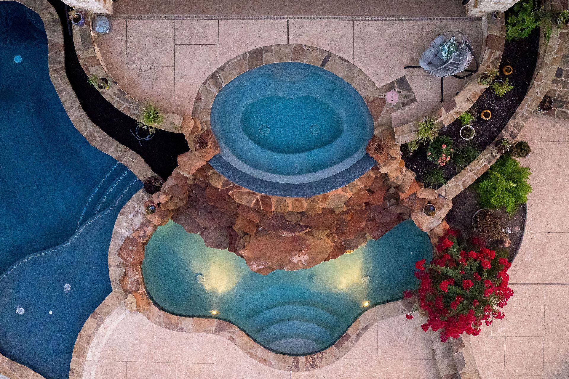 backyard pool at sunset