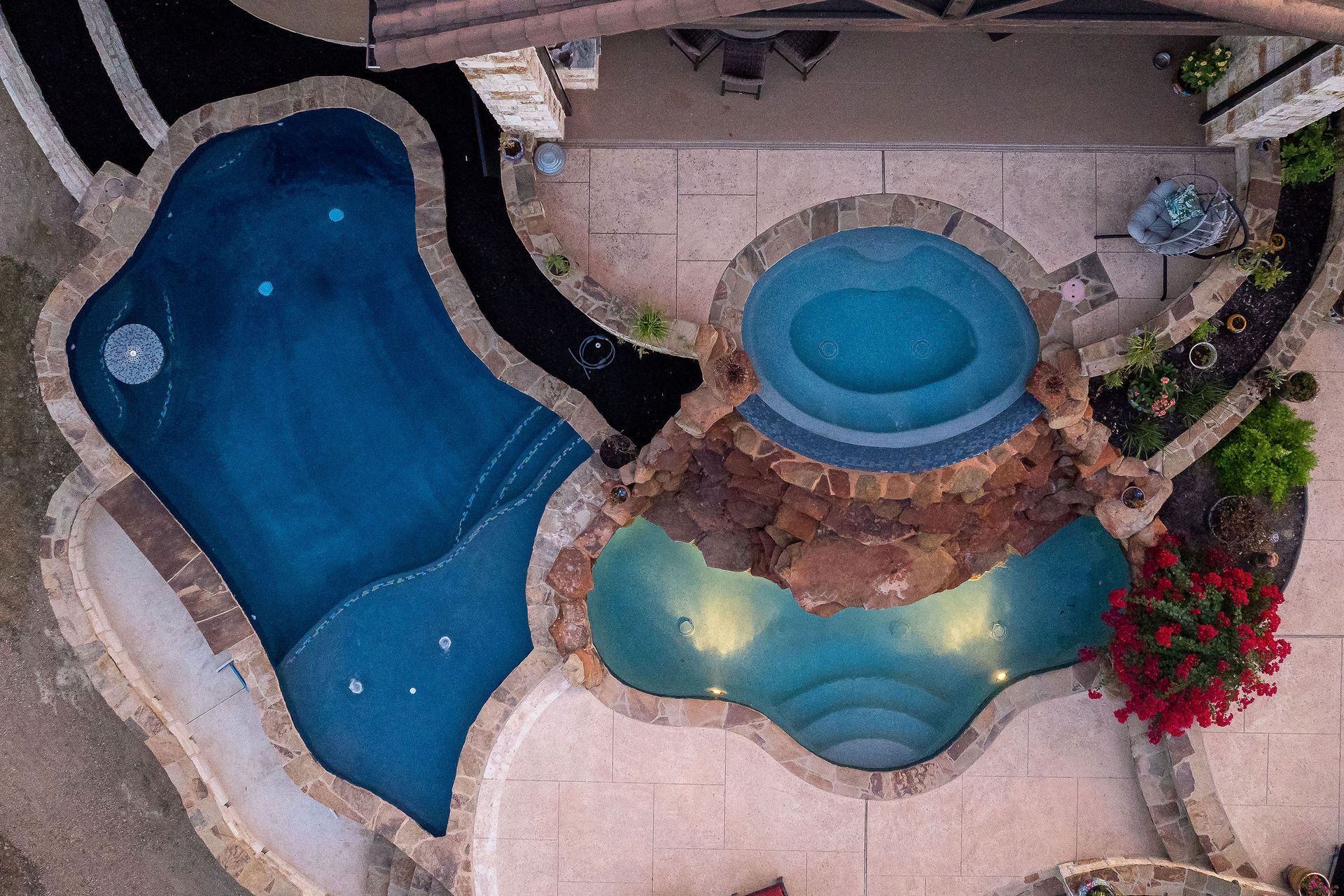 backyard pool at sunset