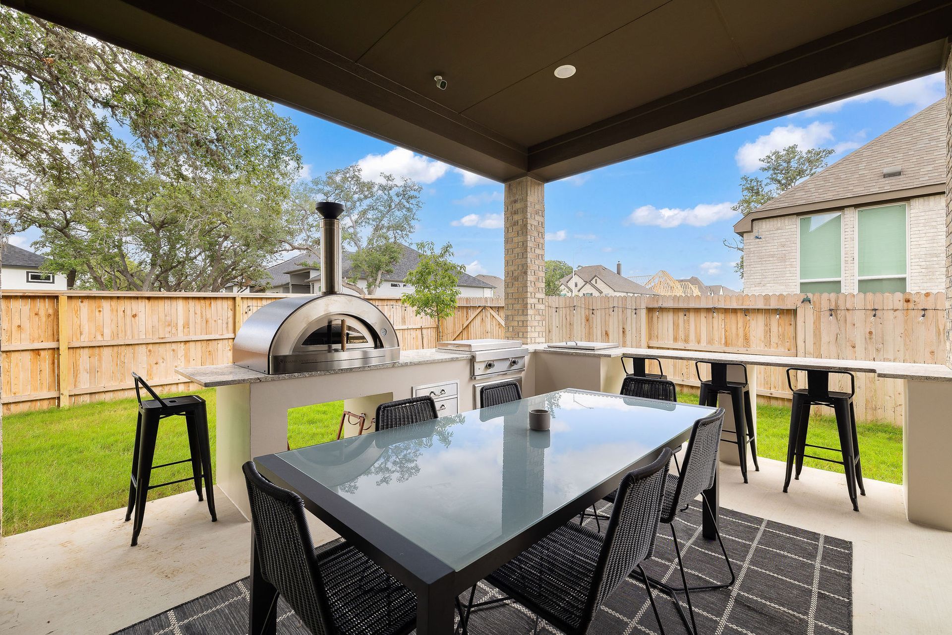 Covered patio with dining table