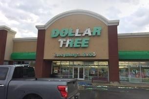 Dollar Tree storefront with a brick facade and parked pickup truck in front