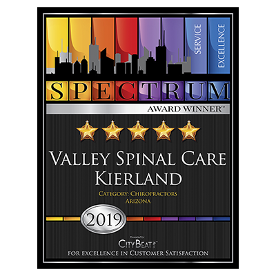 Award for Valley Spinal Care Kierland, Arizona.  Five-star rated, recognized for customer satisfaction.