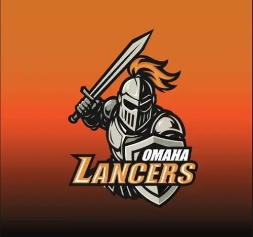 Omaha Lancers logo: armored knight holding a sword on an orange gradient background