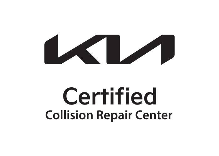 A KIA certified collision repair center logo on a white background