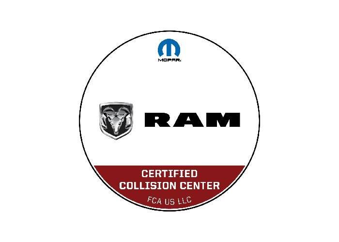 A RAM certified collision center logo on a white background