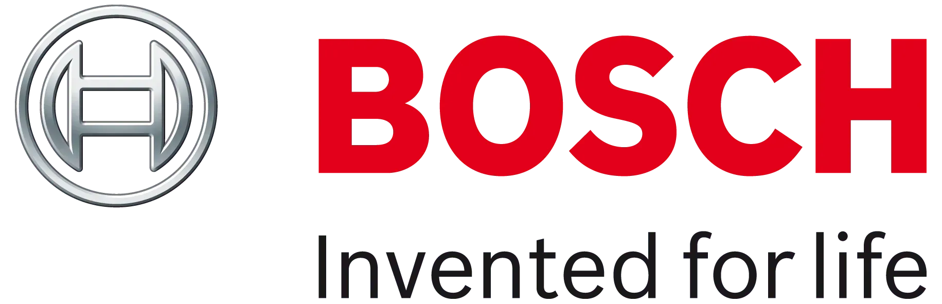 Bosch logo with red wordmark and gray circular emblem, plus the slogan “Invented for life”