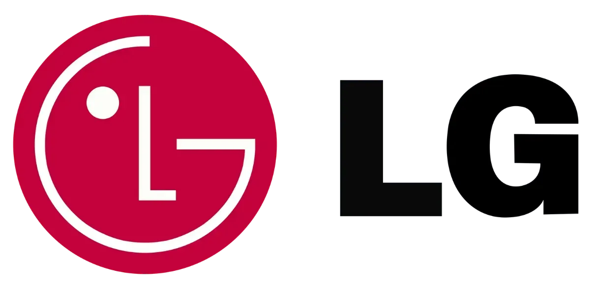 LG logo in red and black, with a red circle and white stylized letters next to bold black “LG” text