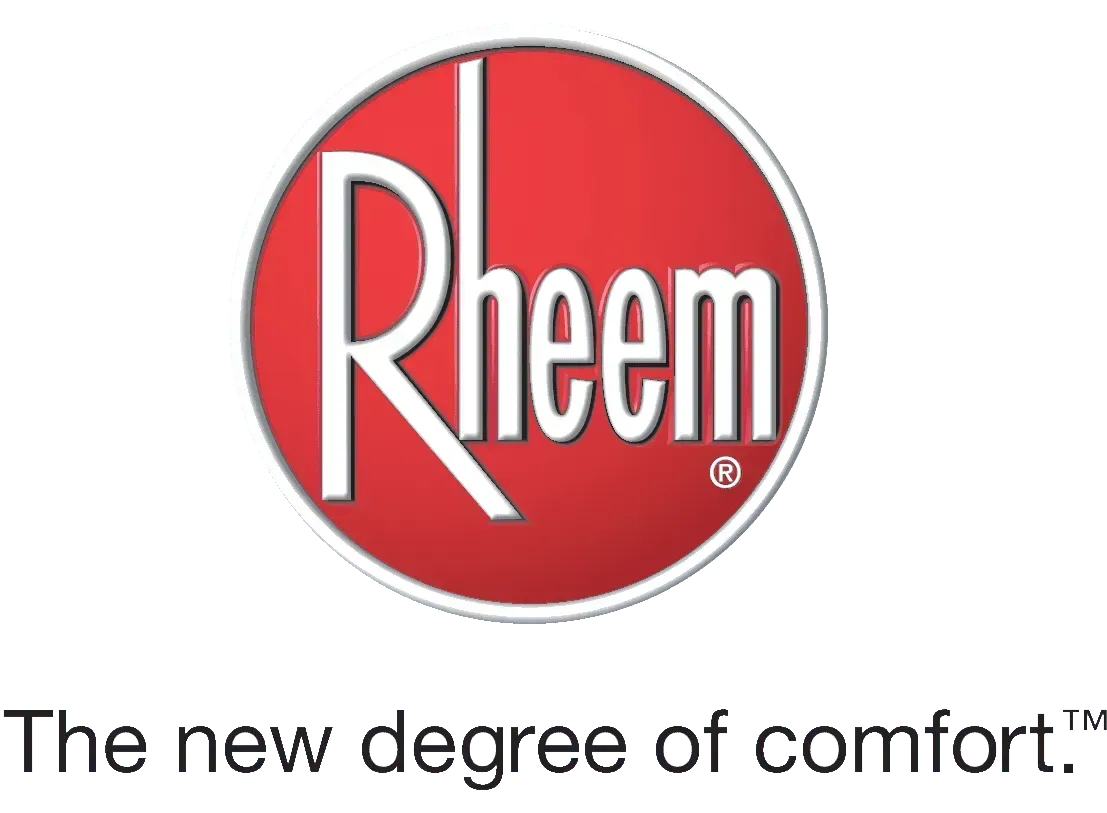 Rheem logo with the slogan “The new degree of comfort.”