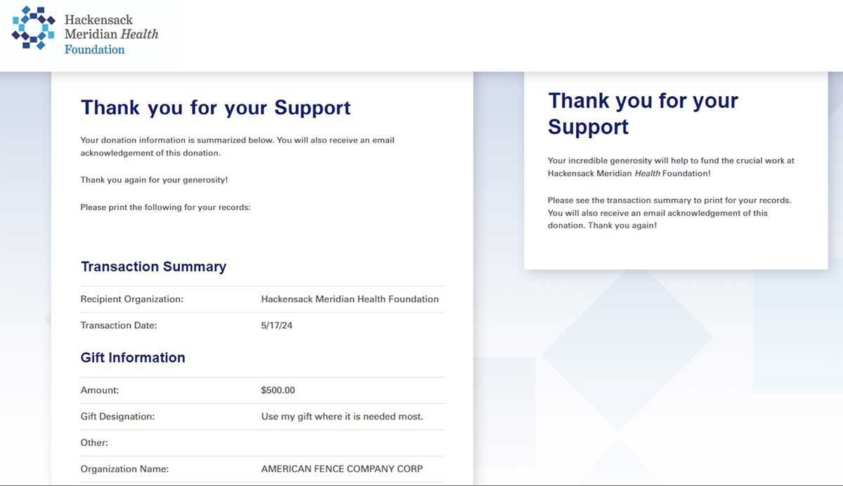 Thank you page, white background, blue accents, text Thank you for your Support.