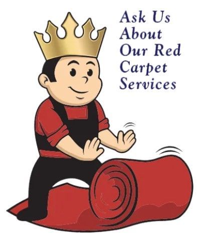 A cartoon of a man wearing a crown holding a roll of red carpet